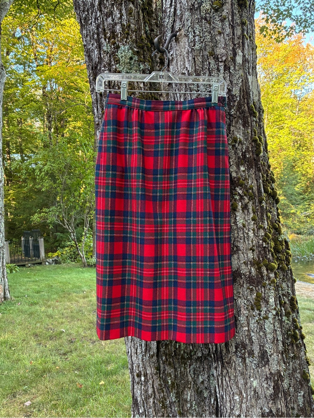 Pendleton Vintage Red and Green Plaid Midi Pencil Skirt